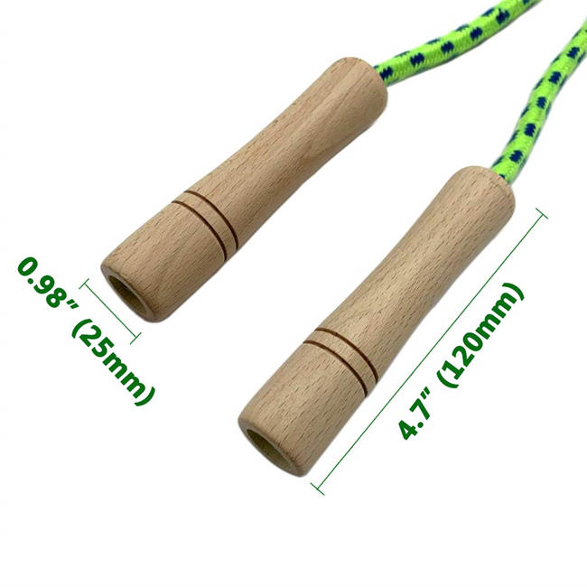 Jump Rope for Kids - Wooden Handle - Adjustable Cotton Braided Fitness Skipping Rope